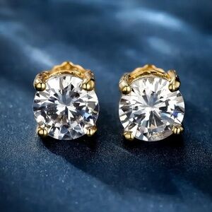 14K Gold Plated Round Diamond Zircon Stud Earrings